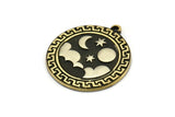 Brass Round Charm, Raw Brass Round Charm With 1 Loop, White Brass Cloud Findings, White Brass Moon And Star Findings (28x25.5x1.5mm) N2188