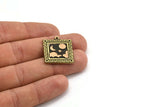 Brass Square Charm, Raw Brass Square Charm With 1 Loop, Copper Cloud Findings, Copper Moon And Star Findings (25.5x22.5x1.5mm) N2175