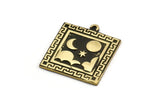 Brass Square Charm, Raw Brass Square Charm With 1 Loop, Cloud Findings, Moon And Star Findings (25.5x22.5x1.5mm) N2174