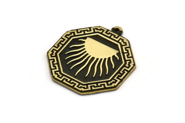 Brass Octagon Charm, Raw Brass Octagon Charm With 1 Loop, Sun Findings, Brass Sun Rising, Brass Sunshine Findings (28x25x1.5mm) N2169