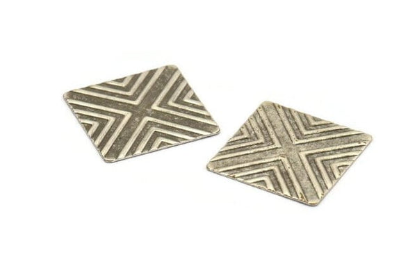 Square Textures Blank, 12 Antique Silver Plated Brass Square Textured Blanks (20mm) Brs 673-0 A0171