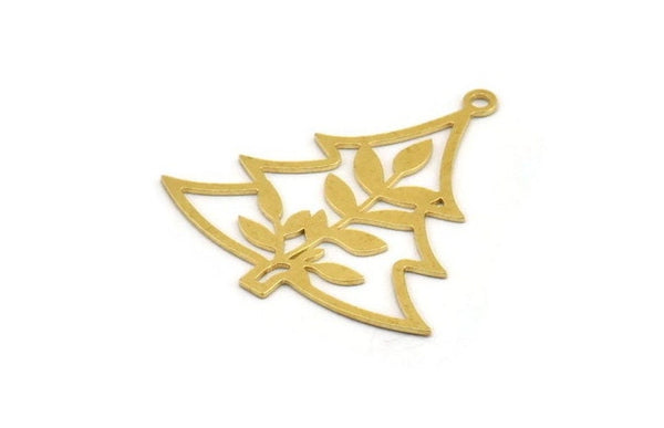 Brass Tree Charm, 6 Raw Brass Tree Charms With 1 Loop, Pendant, Findings (36x34x0.60mm) A5413