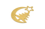 Brass Moon Charm, 6 Raw Brass Crescent Moon And Tree Shaped Charms (36x30x0.60mm) A5420