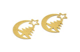 Brass Moon Charm, 6 Raw Brass Crescent Moon And Tree Shaped Charms (36x30x0.60mm) A5420