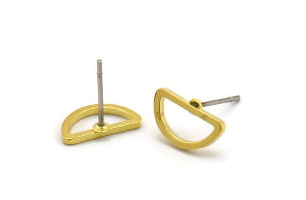 Brass Half Moon - 12 Raw Brass Open Semi Circle Stud Earrings (6x11x1mm) D0009 A5336
