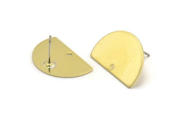 Semi Circle Earring, 8 Raw Brass Half Moon Stud Earrings With 1 Hole (22x14x0.80mm) M402 A5558