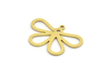 Brass Flower Charm, 12 Raw Brass Flower Shaped Charms With 1 Loop, Findings (17.5x26x0.80mm) A5656