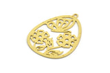Brass Drop Charm, 4 Raw Brass Butterfly And Flower Patterned Charms With 1 Loop, Earring Findings (38.5x29x0.60mm) A5683