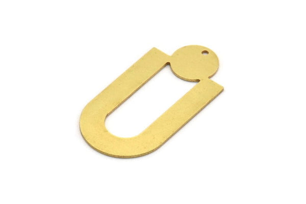 Brass Charm, 4 Raw Brass, Brass Pendants, Charm Pendants, Brass U Shaped Charms With 1 Hole (43x22x0.80mm) A5651