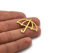 Brass Umbrella Charm, 12 Raw Brass Umbrella Shaped Charms With 1 Loop, Findings (33x35.5x0.60mm) A5687