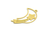 Brass Moon Charm, 12 Raw Brass Crescent Moon And Comet Shaped Charms With 1 Loop, Findings (33x12x0.60mm) A5684