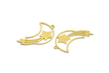 Brass Moon Charm, 12 Raw Brass Crescent Moon And Comet Shaped Charms With 1 Loop, Findings (33x12x0.60mm) A5684