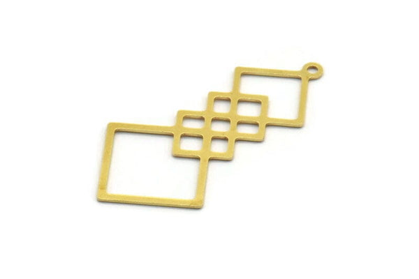 Brass Ethnic Charm, 12 Raw Brass Ethnic Motif Charms With 1 Loop, Earring Charms (41x21x0.60mm) A5648