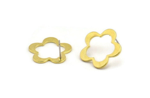 Brass Flower Earring, 4 Raw Brass Flower Stud Earrings (20x20x1mm) BS 1325
