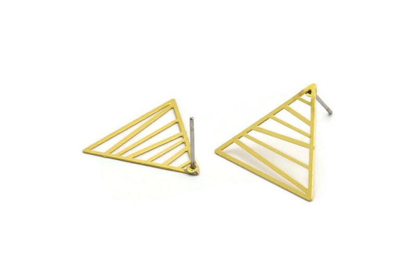 Pirinç Üçgen Küpe, 8 Ham Pirinç Üçgen Küpe, Küpe Parçaları (20 mm) E024 A5454