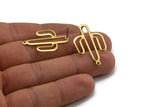 Brass Cactus Earring, 8 Raw Brass Cactus Stud Earrings With 1 Loop (31x20x0.70mm) M03390 A5386