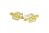 Brass Cactus Earring, 8 Raw Brass Cactus Stud Earrings (28x20x0.70mm) M03388 A5398