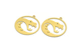 Brass Round Charm, 8 Raw Brass Snake Patterned Round Shaped Charms With 1 Loop (28x25x0.60mm) A5712