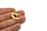 Brass Round Charm, 8 Raw Brass Snake Patterned Round Shaped Charms With 1 Loop (28x25x0.60mm) A5712