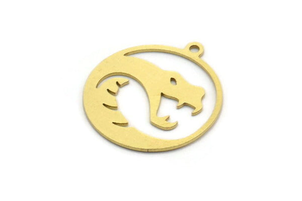 Brass Round Charm, 12 Raw Brass Snake Patterned Round Shaped Charms With 1 Loop (22x20x0.60mm) A5711