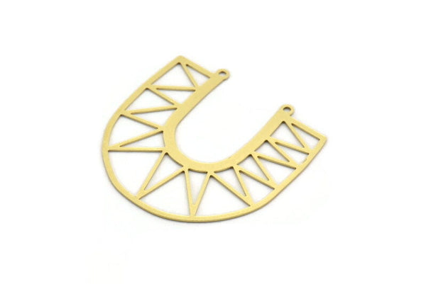 Brass Charm, 6 Raw Brass, Brass Pendants, Charm Pendants, U Shaped Charms, Brass Semi Circle Charms With 2 Loops (42.5x42x0.60mm) A5715