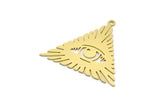 Brass Triangle Charm, 6 Raw Brass Eye Patterned Triangle Shaped Charms With 1 Loop, Findings (31x34x0.60mm) A5721