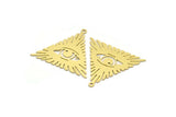 Brass Triangle Charm, 6 Raw Brass Eye Patterned Triangle Shaped Charms With 1 Loop, Findings (31x34x0.60mm) A5721