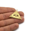 Brass Triangle Charm, 6 Raw Brass Eye Patterned Triangle Shaped Charms With 1 Loop, Findings (31x34x0.60mm) A5721
