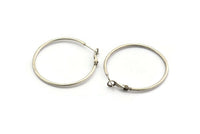 Silver Earring Clasp, 4 Antique Silver Plated Brass Round Earring Findings (40x1.8mm) D1318