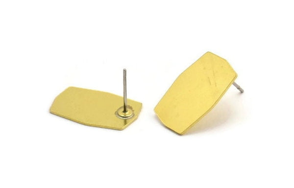 Brass Rectangle Earring, 8 Raw Brass Rectangle Shaped Stud Earrings (18x13x0.60mm) A5463