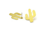 Brass Cactus Earring, 6 Raw Brass Cactus Stud Earrings (28x20x0.60mm) M03383 A5461
