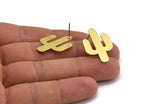 Brass Cactus Earring, 6 Raw Brass Cactus Stud Earrings (28x20x0.60mm) M03383 A5461