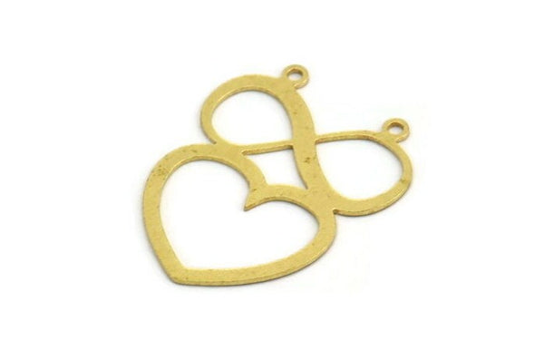 Brass Heart Charm, 8 Raw Brass Heart Shaped Charms With 2 Loops, Findings, Pendants (31x24x0.60mm) A5379