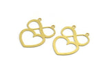 Brass Heart Charm, 8 Raw Brass Heart Shaped Charms With 2 Loops, Findings, Pendants (31x24x0.60mm) A5379