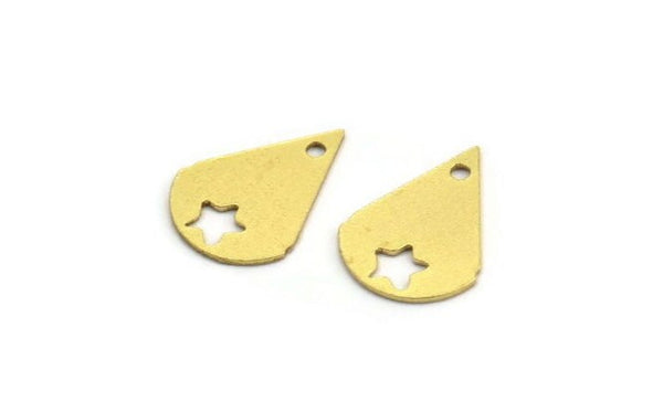 Brass Drop Charm, 12 Raw Brass Drop Pattern Star Shaped With 1 Loop, Earrings, Findings (15x11x0.60mm) A5439