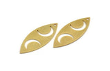 Brass Marquise Charm, 8 Raw Brass Crescent Moon Pattarned Marquise Shaped Charms With 1 Hole (39x15x0.80mm) A5707