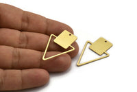 Brass Triangle Charm, 6 Raw Brass Triangle Shaped Square Pattern Charms With 1 Hole (39x25x0.80mm) A5655