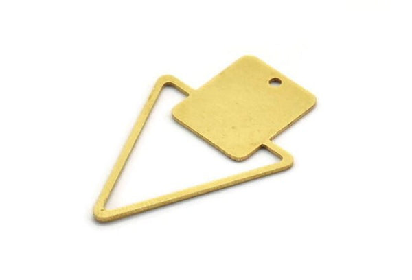 Brass Triangle Charm, 6 Raw Brass Triangle Shaped Square Pattern Charms With 1 Hole (39x25x0.80mm) A5655