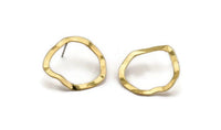 Gold Round Earring, 6 Gold Plated Brass Wavy Round Stud Earrings (26x25x0.60mm) D0715 A2205 Q0951