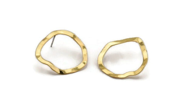 Gold Round Earring, 6 Gold Plated Brass Wavy Round Stud Earrings (26x25x0.60mm) D0715 A2205 Q0951
