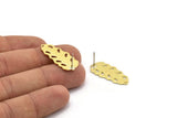 Brass Leaf Earring, 4 Textured Raw Brass Leaf Stud Earrings With 1 Hole (30x13x0.80mm) M01771 A5766