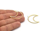 Brass Moon Earring, 2 Raw Brass Crescent Moon Stud Earrings (35x15x0.80mm) M03082 A5806