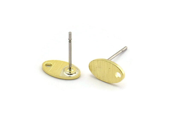 Brass Oval Earring, 12 Textured Raw Brass Oval Stud Earrings With 1 Hole (9x6x0.80mm) M02589 A5782
