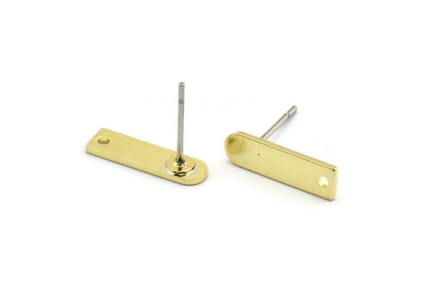 Brass Rectangle Earring, 12 Raw Brass Rectangle Stud Earrings With 1 Hole (14x4x0.80mm) M02585 A5790