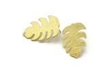 Brass Leaf Earring, 4 Textured Raw Brass Leaf Stud Earrings With 1 Hole (30x20x0.80mm) M01773 F061