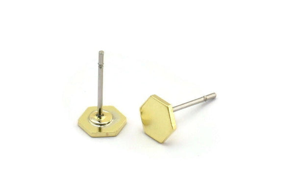 Pirinç Altıgen Küpe, 12 Ham Pirinç Küçük Altıgen Küpe (6x0,80 mm) M03379 A5815