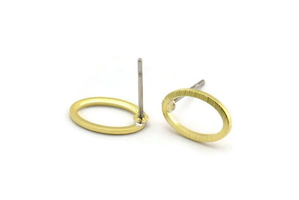 Brass Oval Earring, 12 Textured Raw Brass Oval Stud Earrings (11x8x0.80mm) M02567 A5828