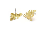 Brass Bee Earring, 8 Raw Brass Bee Stud Earrings (18x13x0.30mm) F102 A5814