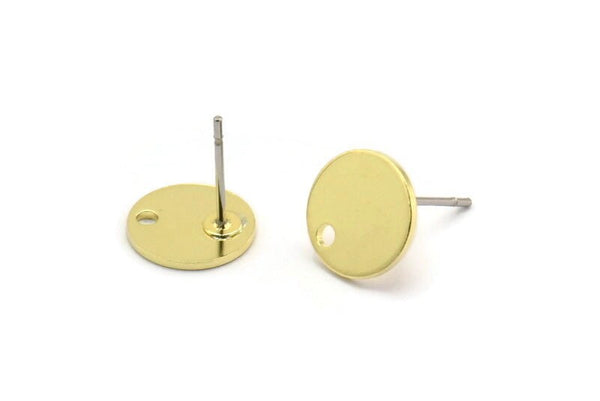 Brass Round Earring, 12 Raw Brass Round Stud Earrings With 1 Hole (10x0.80mm) M044 A5830