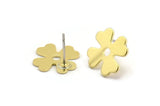 Brass Leaf Earring, 8 Raw Brass Clover Shaped Stud Earrings (14x0.80mm) A0925 A5779
